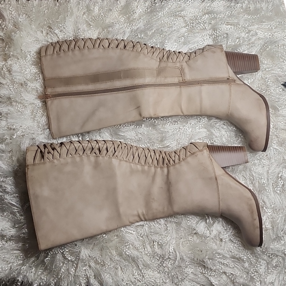 Torrid Tan Laceup Heeled Knee-High Boots